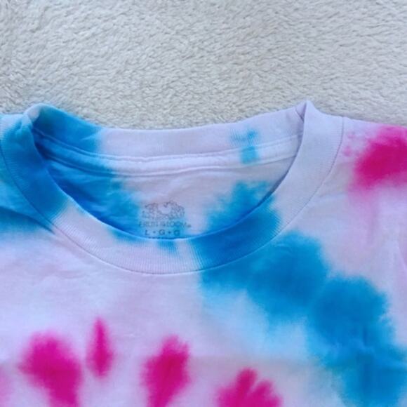 Blue and Pink Spiral Crewneck Tie-Dye Shirt | Sz YL - Picture 3 of 4